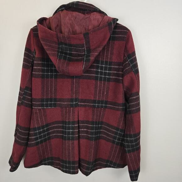 Aeropostale Womens Red Black Lined Hooded Peacoat Winter Jacket XL Double Brstd - Picture 5 of 7